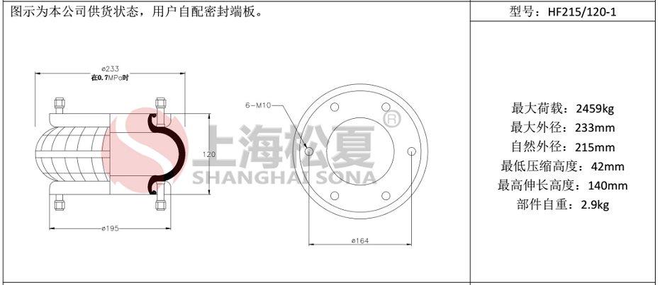 HF215/120-1法蘭式橡膠空氣彈簧，糾偏氣囊